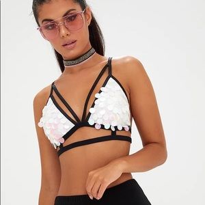 Pretty Little Thing White Sequin Disc Harness Bralette